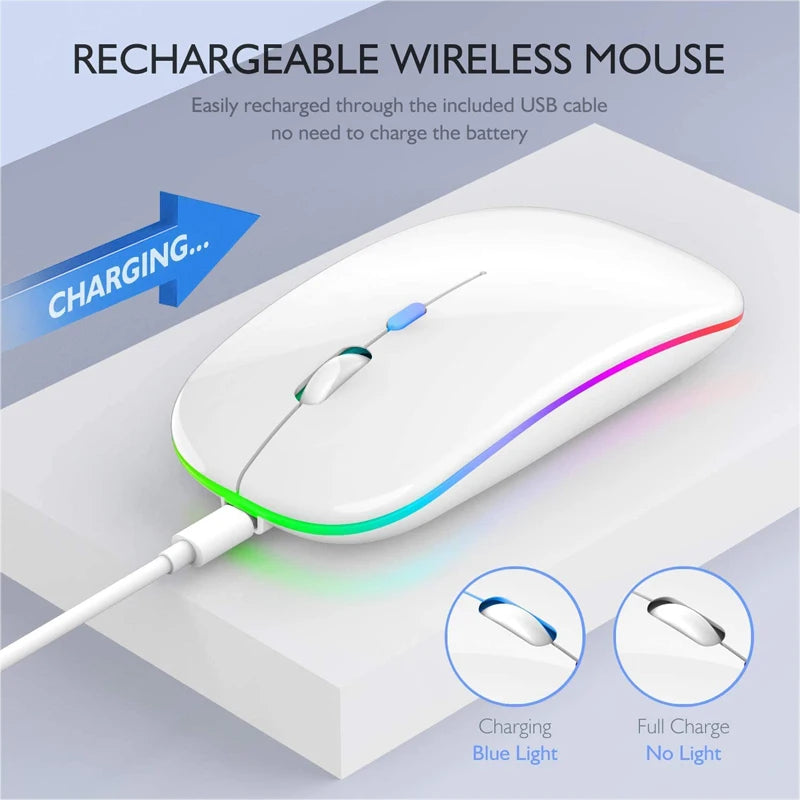 LED Wireless Mouse USB Rechargeable Bluetooth