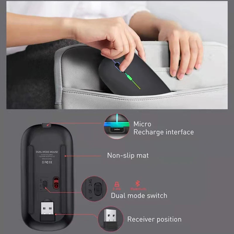 LED Wireless Mouse USB Rechargeable Bluetooth